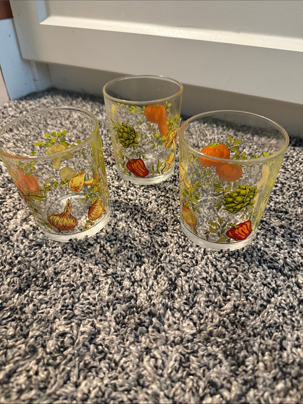 Vintage Arcopal France Vegetable Garden Glass Tumblers Set of 3